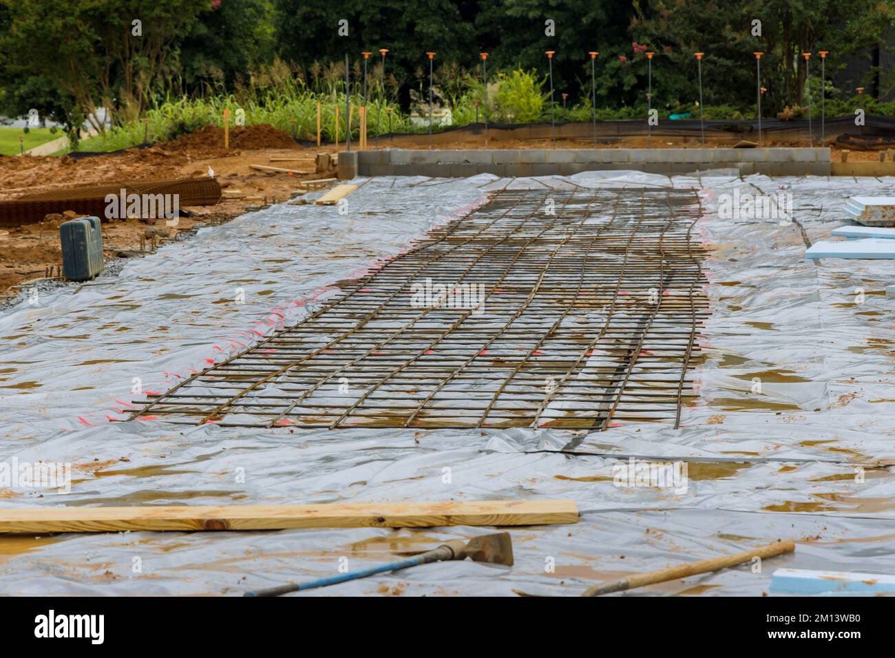 Construction site an installation reinforcement steel bars to concrete