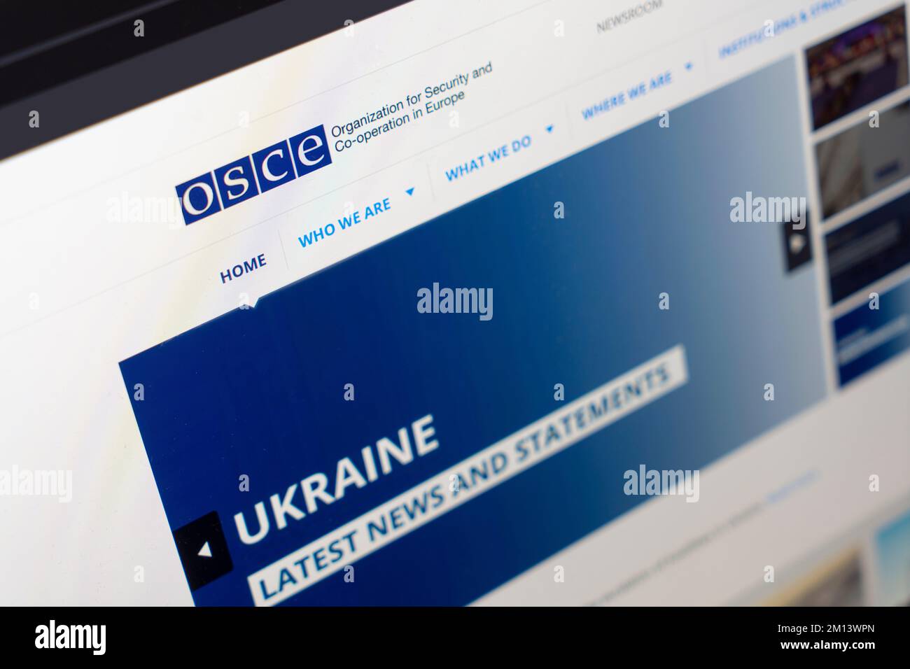 View  of OSCE, the Organization for Security and Co-operation in Europe web page Stock Photo