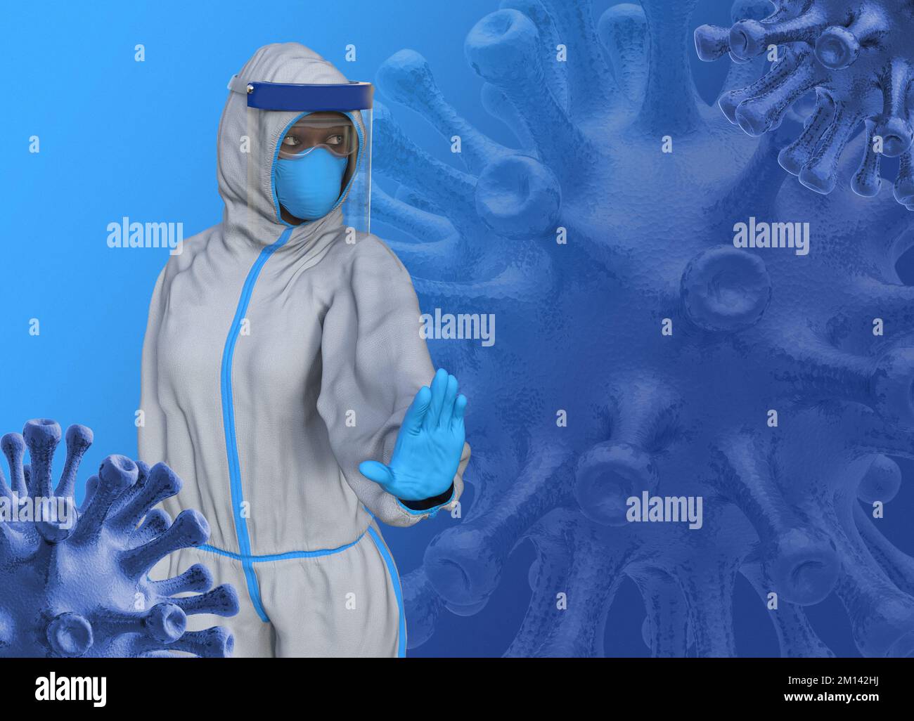 Woman wearing personal protection clothing, illustration Stock Photo