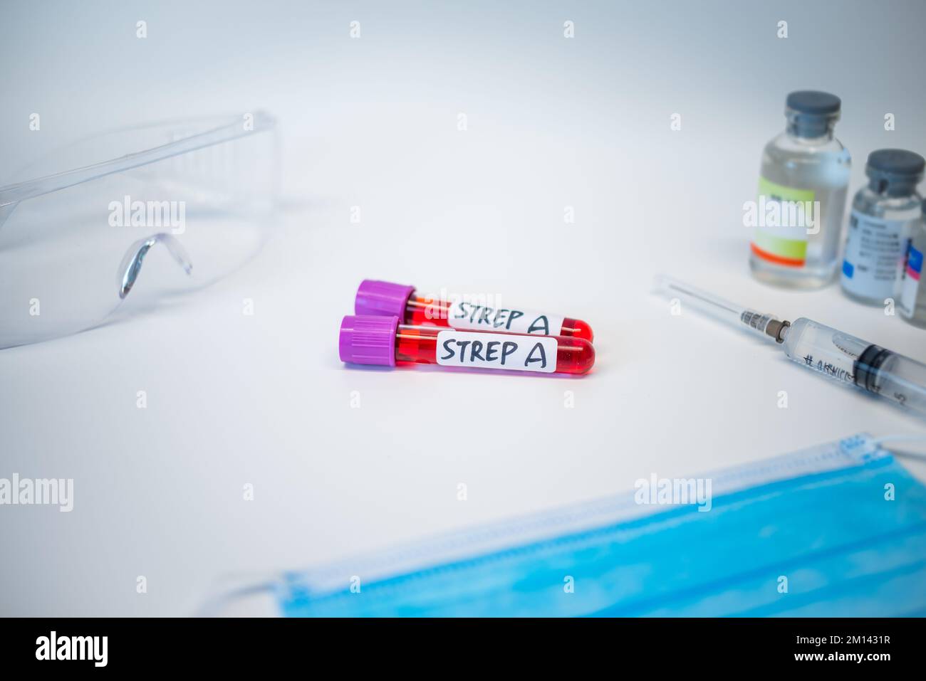 Blood collection tubes Group A Streptococcus(strep A or GAS) test positive results,medical concept Stock Photo