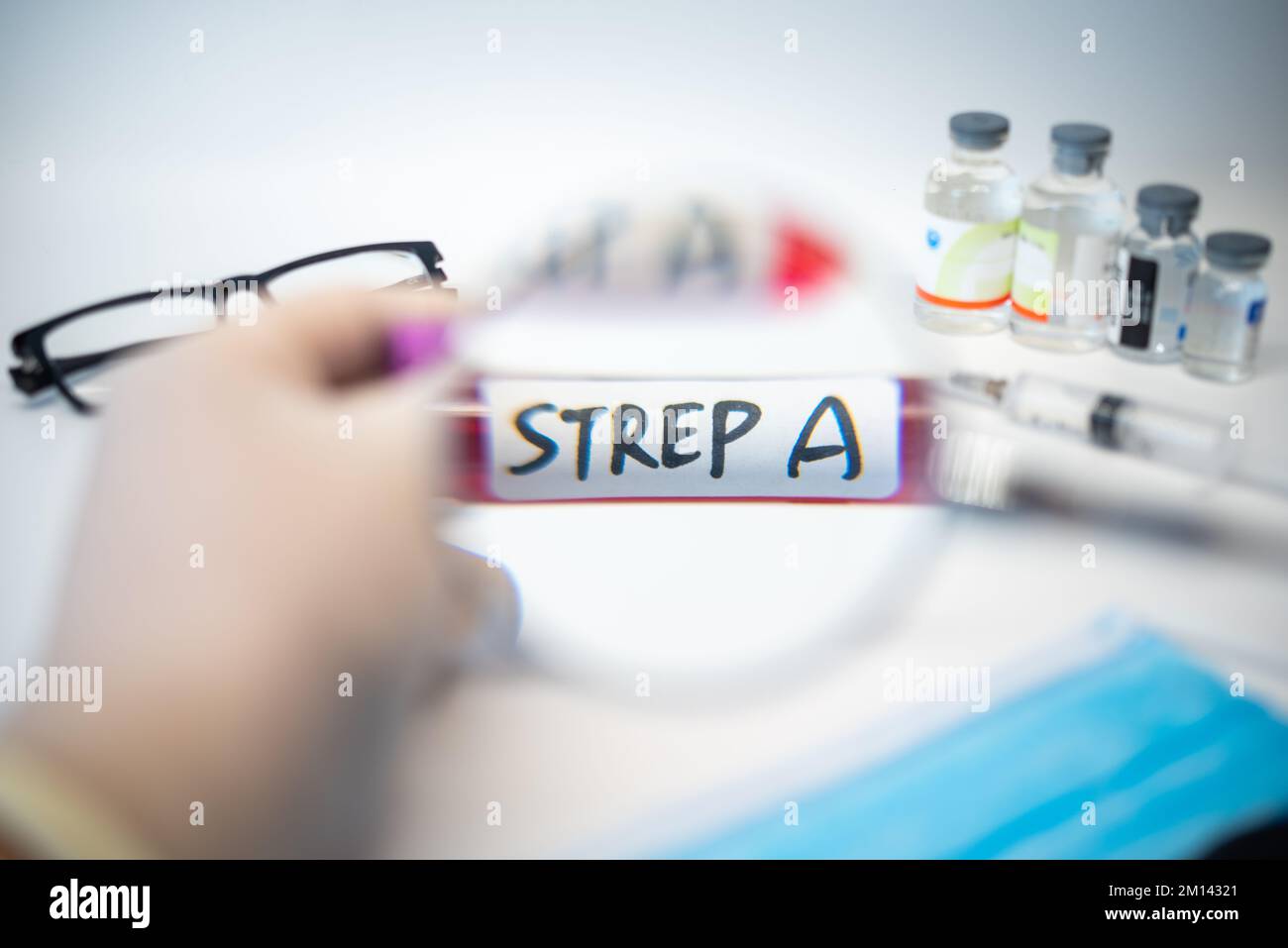 Blood collection tubes Group A Streptococcus(strep A or GAS) test positive results,medical concept Stock Photo