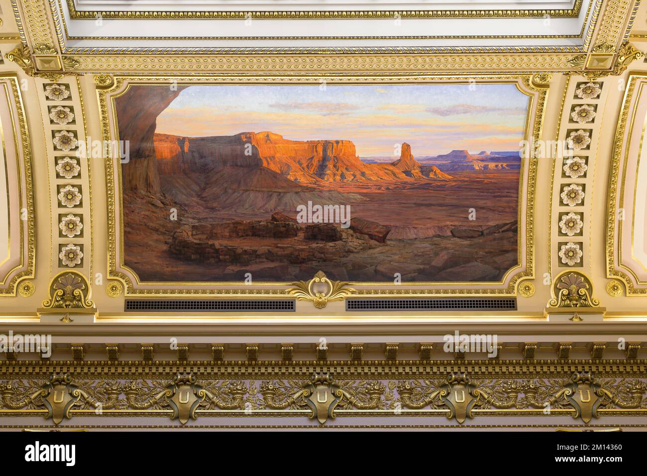 Ancestral Home painting in the Senate chamber in the Utah State Capitol building at 350 State Street in Salt Lake City, Utah on October 20, 2022. Keit Stock Photo
