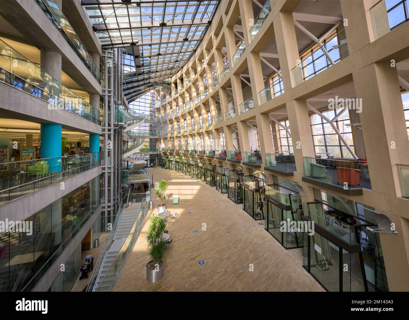 Interior lobby atrium inside the modern Salt Lake City Public Library