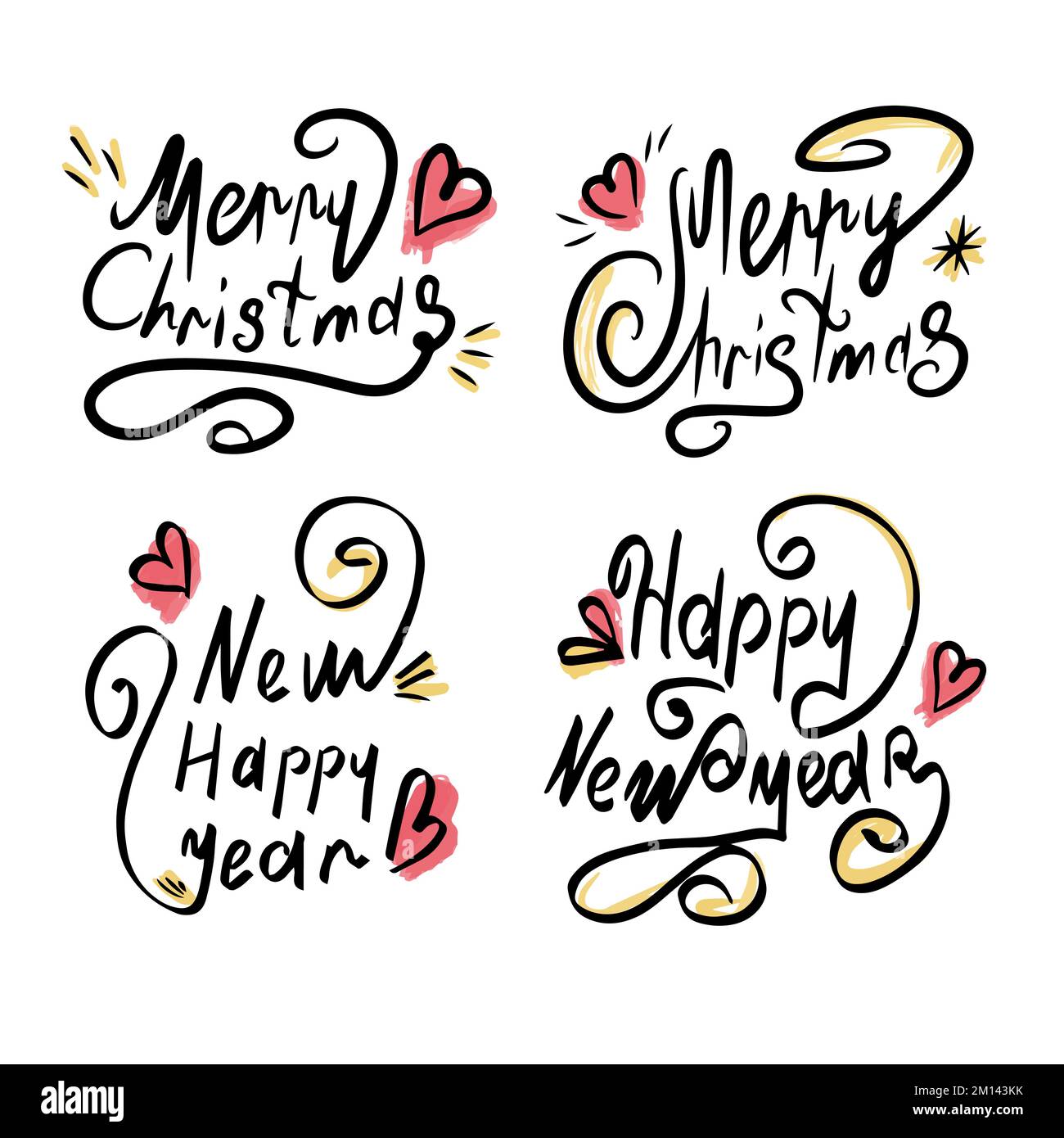 Christmas Inscriptions Set of calligraphic inscriptions. Happy New Year and Merry Christmas ...