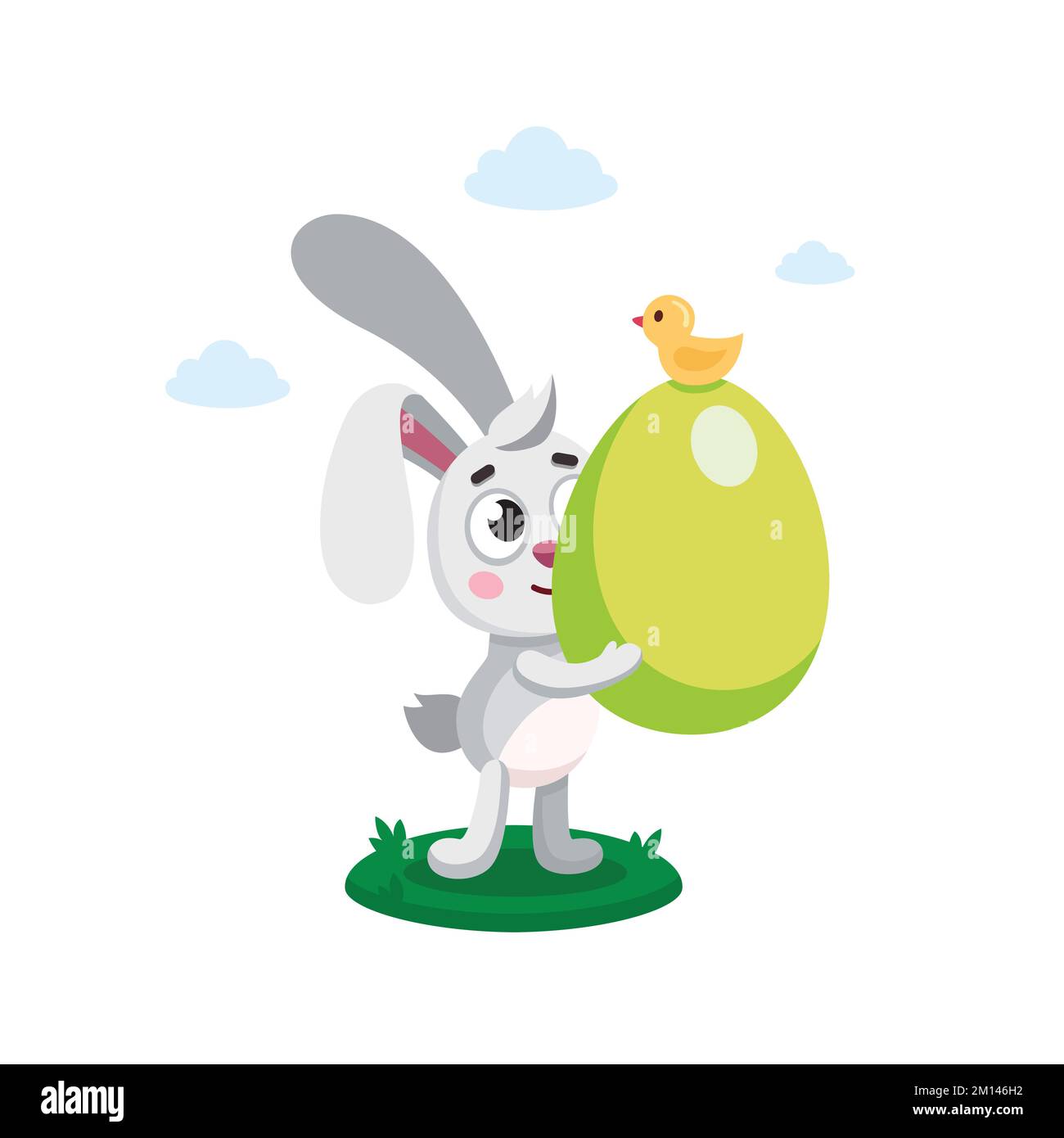 Vector flat kid's illustration of easter rabbit, bunny, hare holding ...