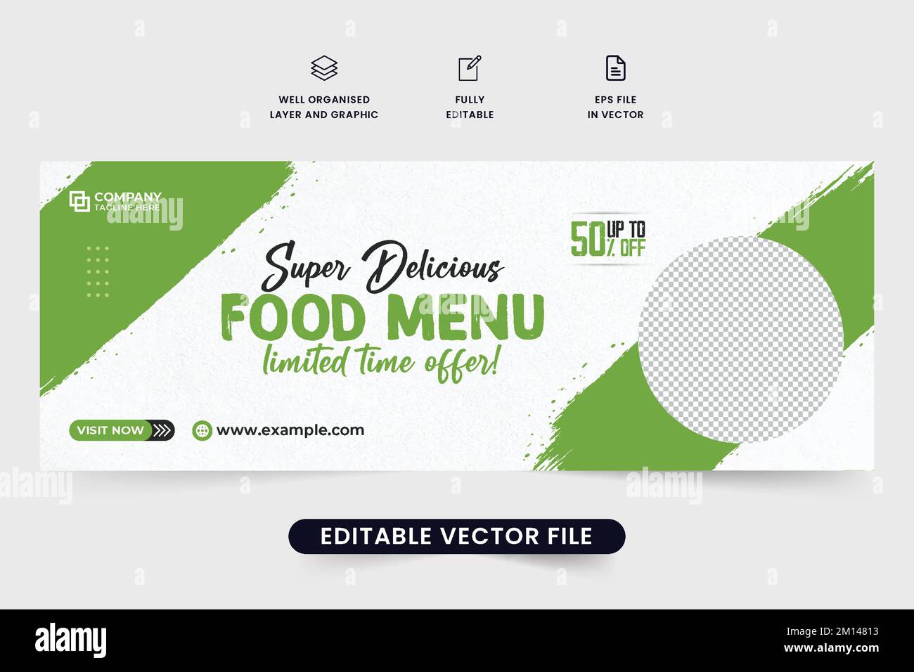 Delicious food promo template design with green brush effect. Special