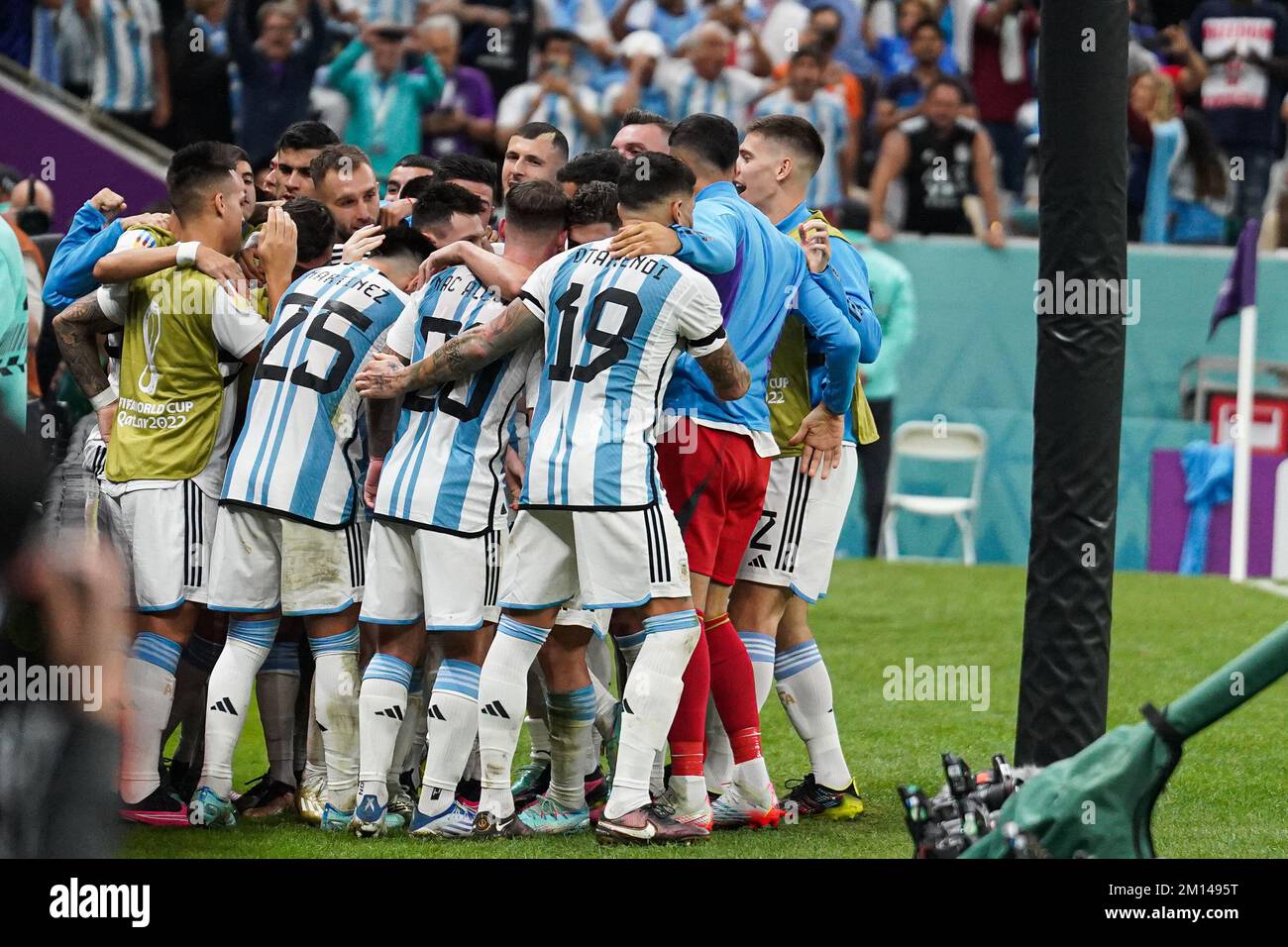 Lusail, Qatar. 10th Dec, 2022. December 9, 2022: LUSAIL, QATAR - DECEMBER 9: Lionel Messi (c) of Argentina celebrates after scoring a goal with the team during the FIFA World Cup Qatar 2022 quarter final match between Netherlands and Argentina at Lusail Stadium on December 09, 2022 in Lusail, Qatar. (Credit Image: © Florencia Tan Jun/PX Imagens via ZUMA Press Wire) Credit: ZUMA Press, Inc./Alamy Live News Stock Photo