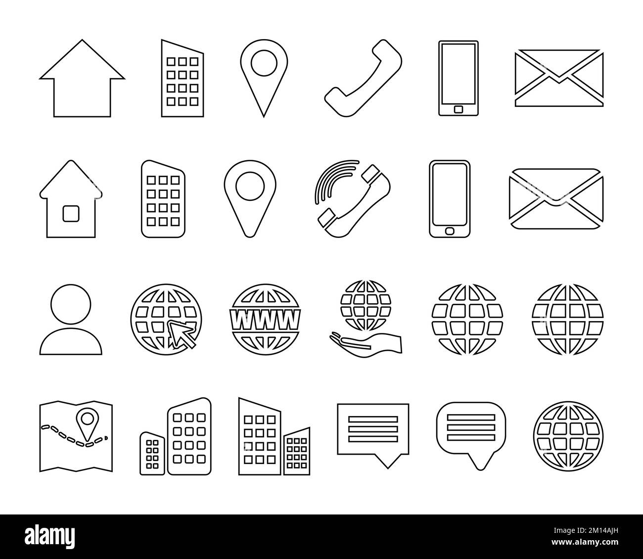 Thin Outline Contact Info Icon Set for Location Pin, Phone, Web and Cellphone and Email Icons Thin Outline Contact Info Icon Set for Location Pin, Phone, Web and Cellphone and Email Icons