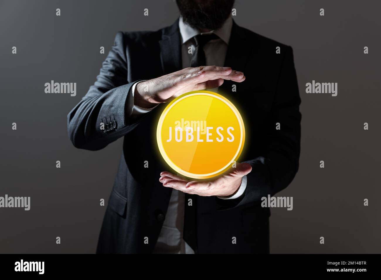 Sign displaying Jobless. Word Written on unemployed person looking for ...