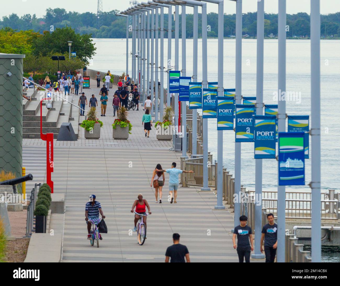 The Riverwalk on the Detroit River in the City of Detroit, Michigan, USA. Stock Photo