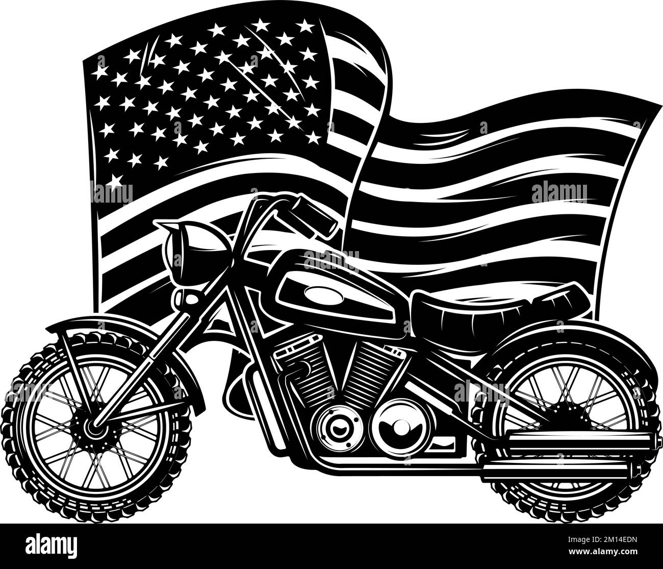 Illustration of motorcycle on us flag background. Design element for poster, card, banner, sign. Vector illustration Stock Vector