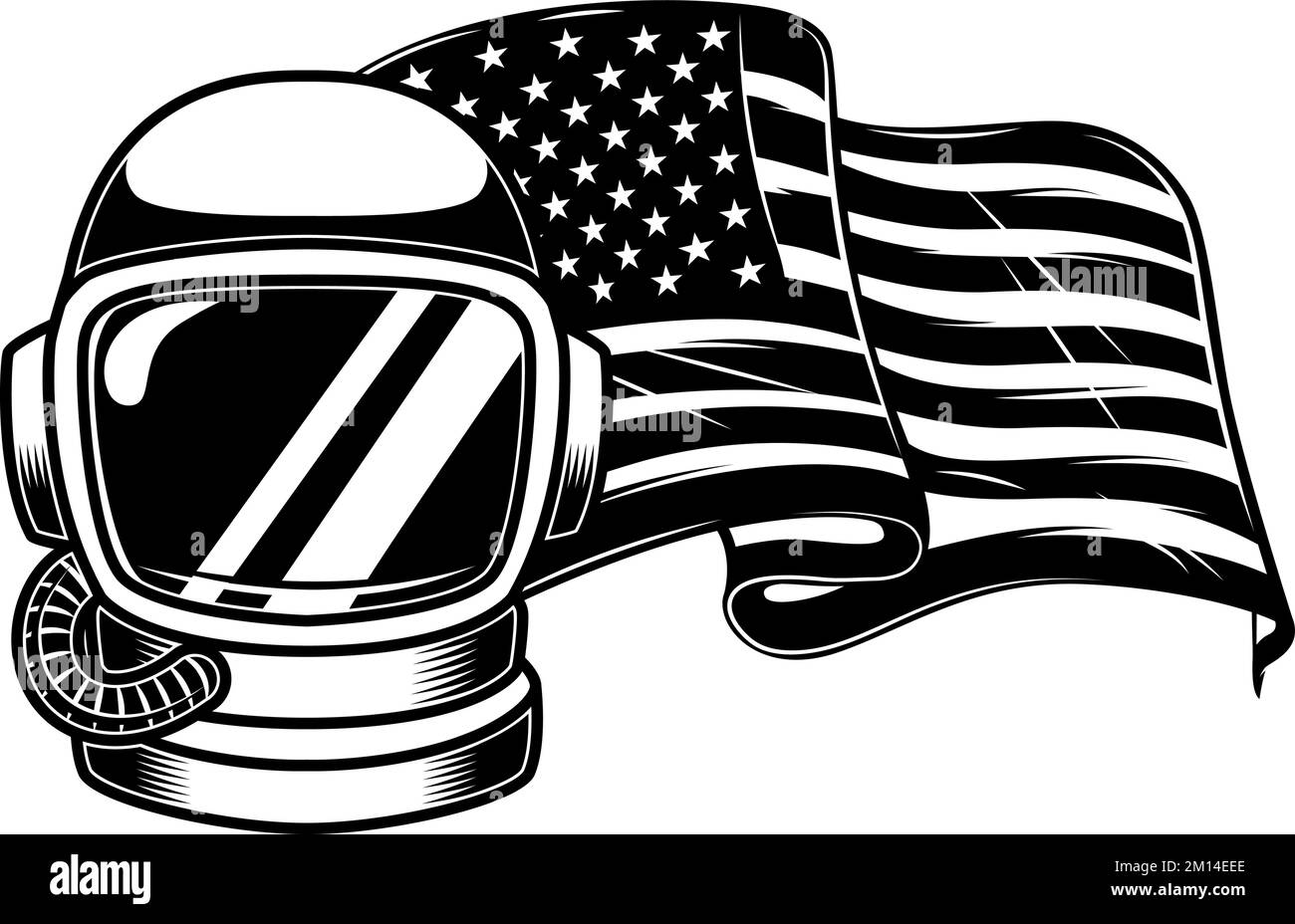Astronaut helmet on usa flag background. Design element for poster, card, banner, design. Vector illustration, Astronaut helmet on usa flag background Stock Vector