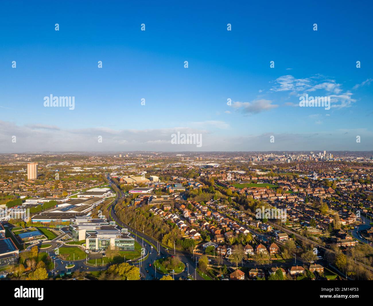 Aerial view over Beeston a suburb of Leeds in West Yorkshire Stock