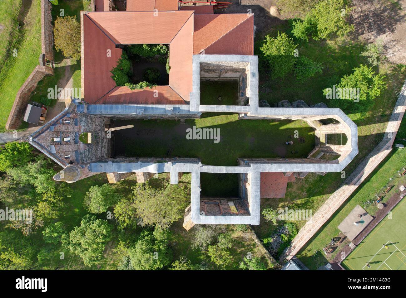 A top view of the ruins of the Rosa Coeli ancient Catholic monastery Stock Photo