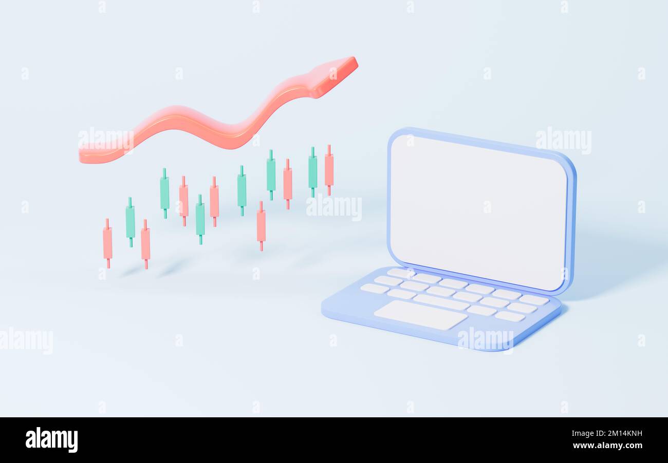 Rising stocks and laptop in the blue background, 3d rendering. Digital ...