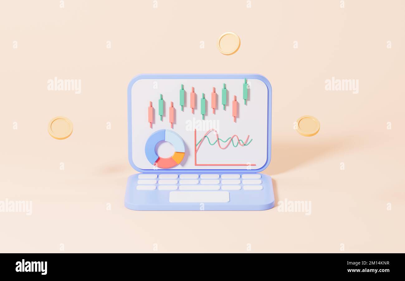 Statistical Pink Design Stocks and statistical chart with laptop in the pink background, 3d ...