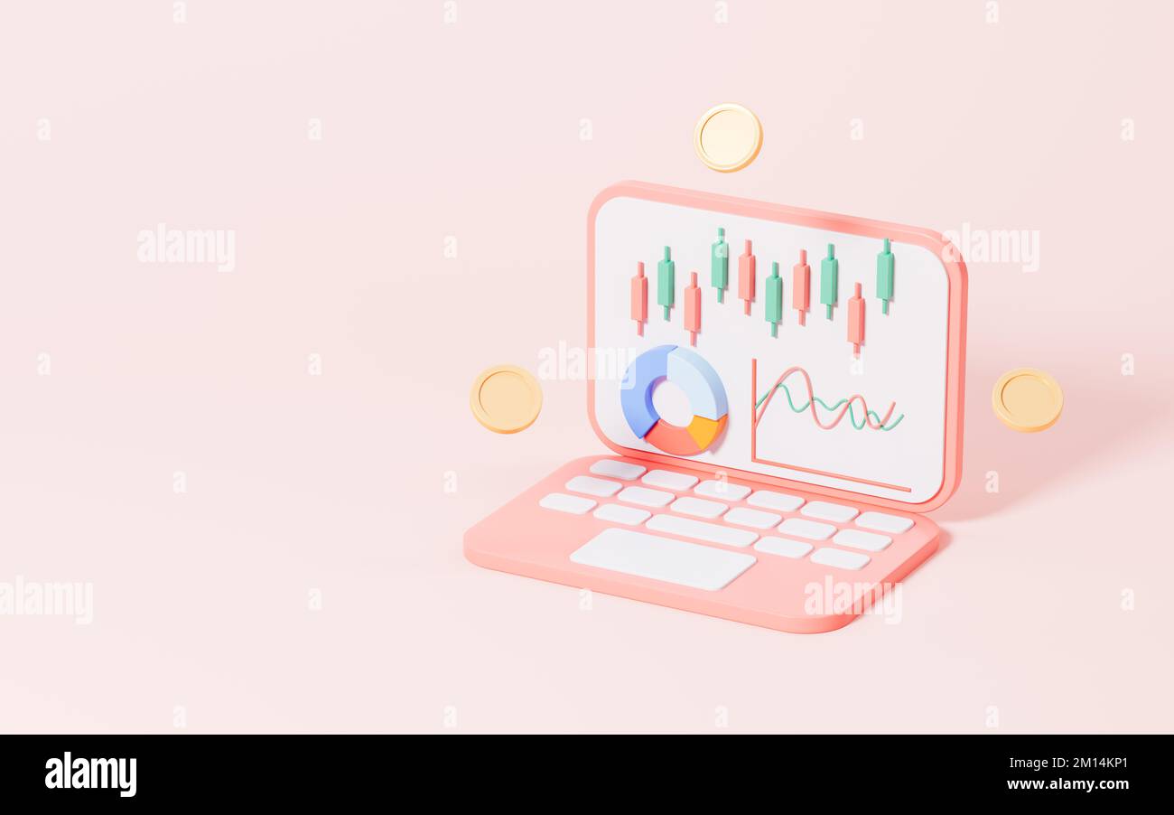 Statistical Pink Design Stocks and statistical chart with laptop in the pink background, 3d ...