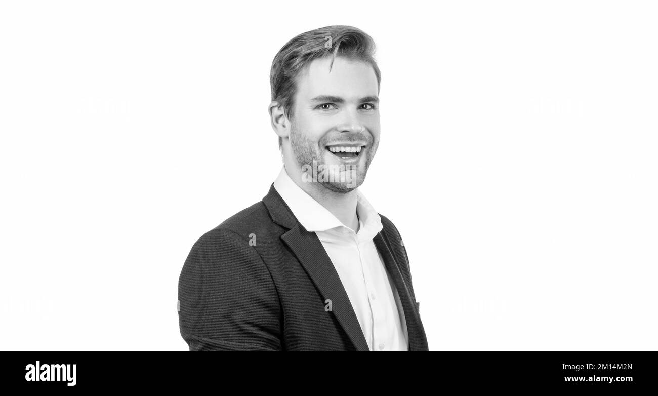 Happy employee in formal Black and White Stock Photos &
