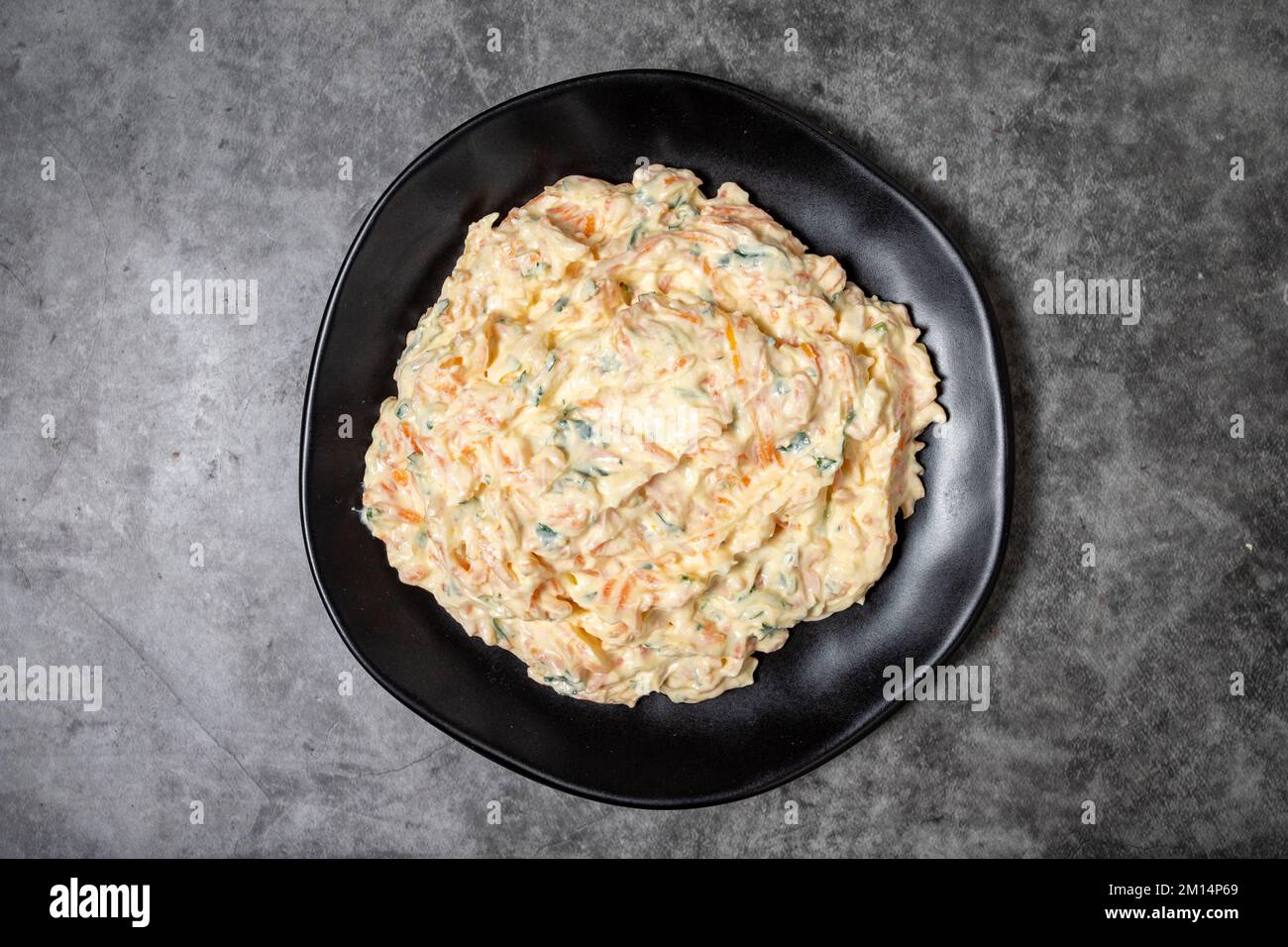 Carrot tarator on dark background. Turkish cuisine appetizer flavors