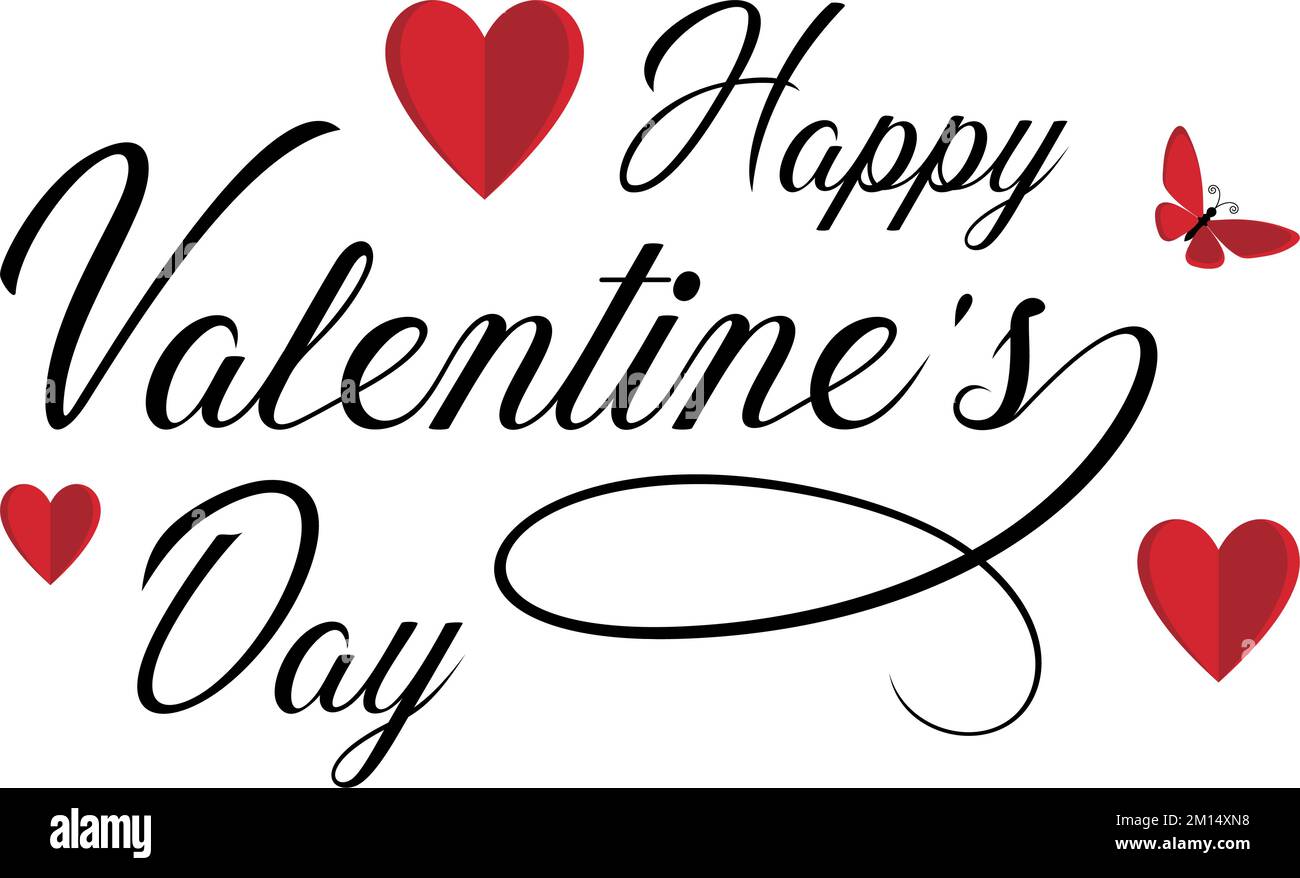 Happy Valentines Day Vector lettering with red Heart and Butterfly ...