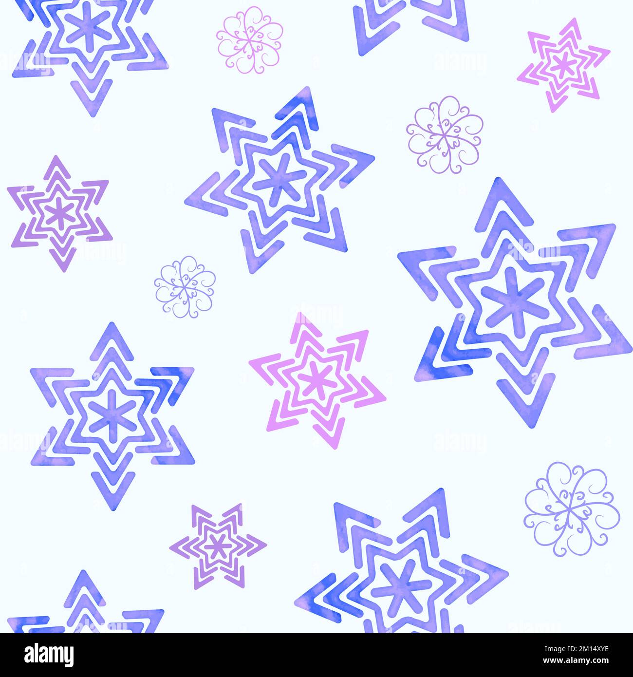 Seamless winter pattern with violet watercolor snowflakes Stock Vector