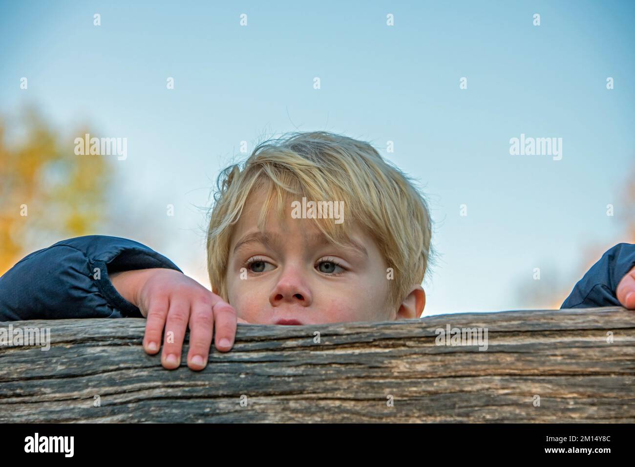 Near view of a young child at the playground on a sunny day Stock Photo