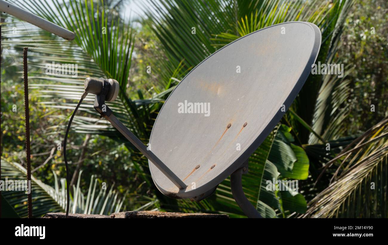 Digital TV, satellite dish on the roof, multiplatform operator of the