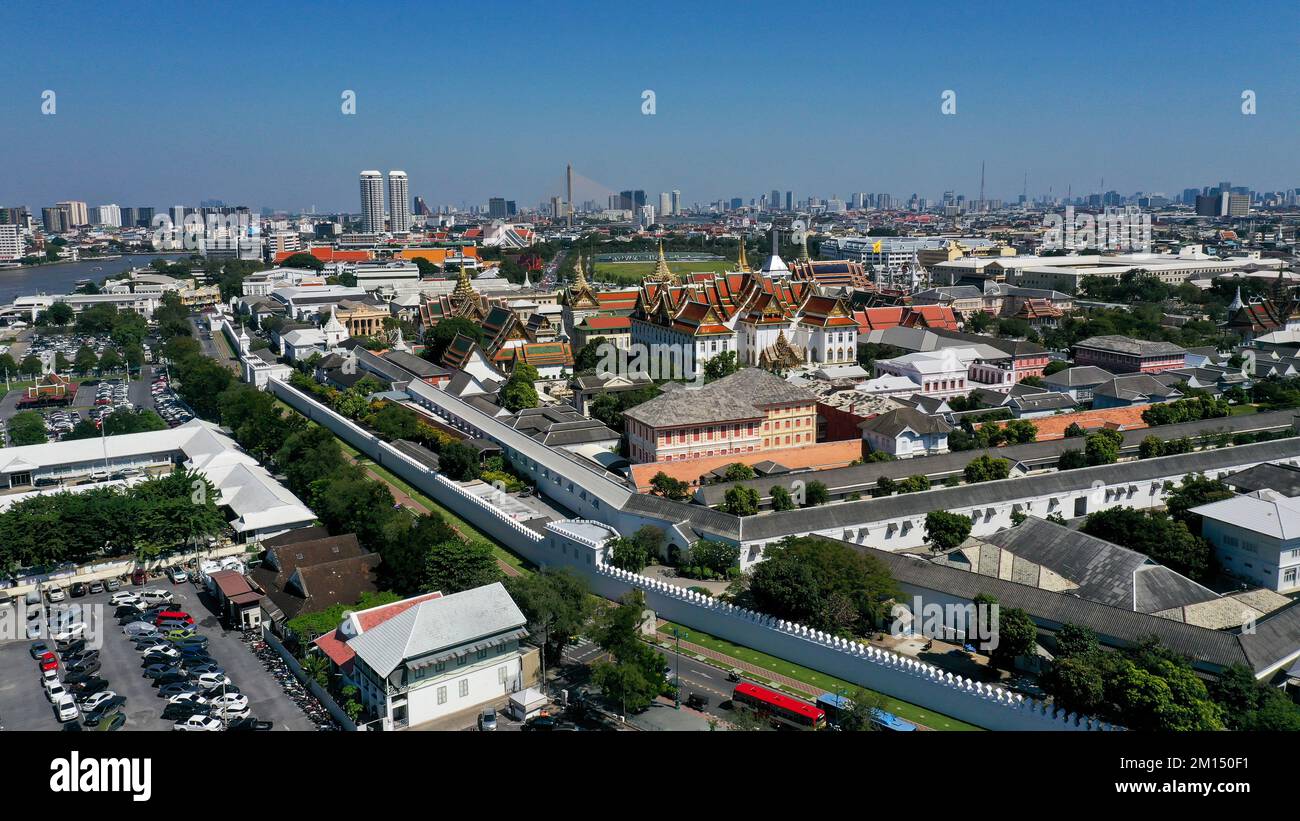 Aerial view from the drone on the Grand Royal Palace,Bangkok,Thailand Stock Photo