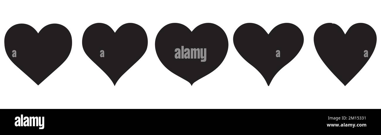 Black silhouette heart flat icon set isolated on white background ...