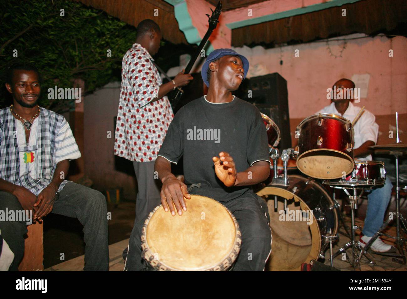 Mali's capital, has a rich musical scene with clubs and nightlife . In Bamako, there are some amazing clubs with life music in Bamako ,Mali,Africa. Stock Photo