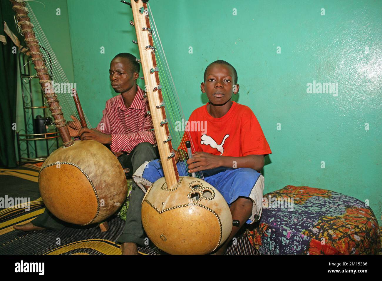 The two Kora students of Toumani Diabate Malian World Musician in Bamako,Mali, West Africa. Stock Photo