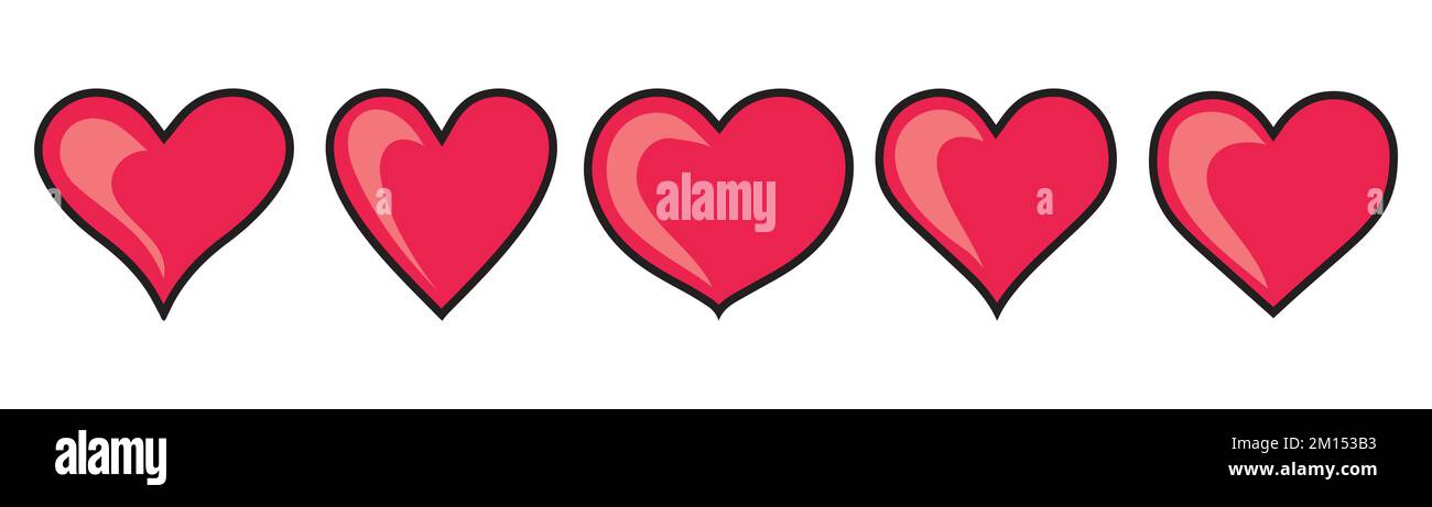 Heart red icon set. Romantic shape symbol on Valentine's Day. Isolated ...