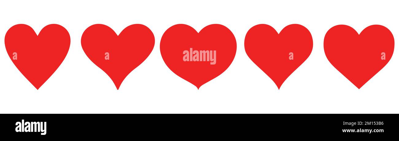 Heart red icon set. Romantic shape symbol on Valentine's Day. Isolated ...