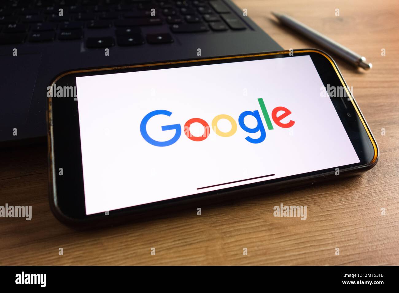 KONSKIE, POLAND - September 17, 2022: Google Search logo displayed on smartphone screen in the office. Google Search is the most popular web search en Stock Photo