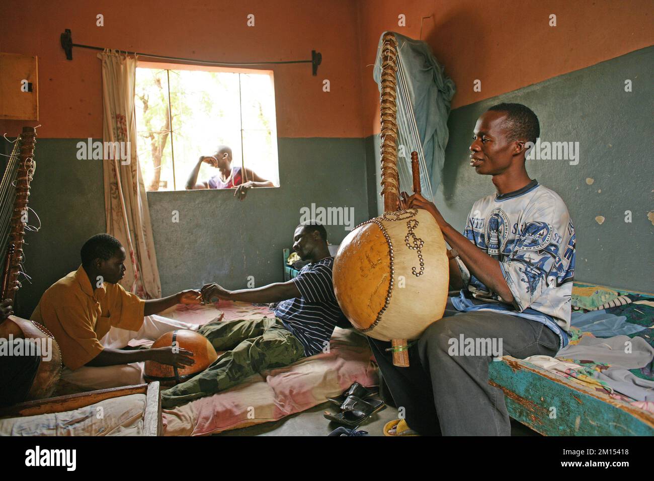 The students of Toumani Diabate the Malian World Musician in Bamako,Mali, West Africa. Stock Photo