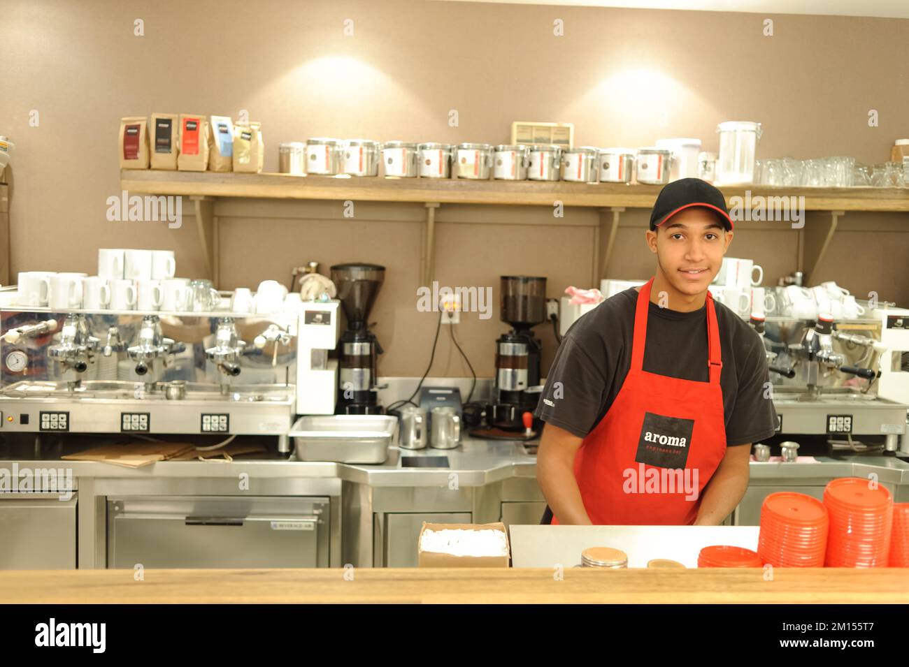 NEW YORK SEPTEMBER 30 barman in Aroma Espresso Bar on September 30