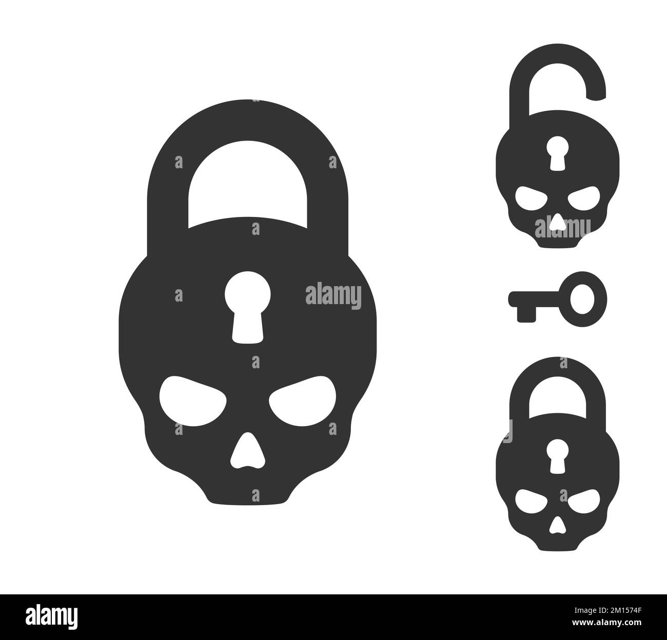 Skull lock icon set. Security padlock concept. Vector design elements. Stock Vector