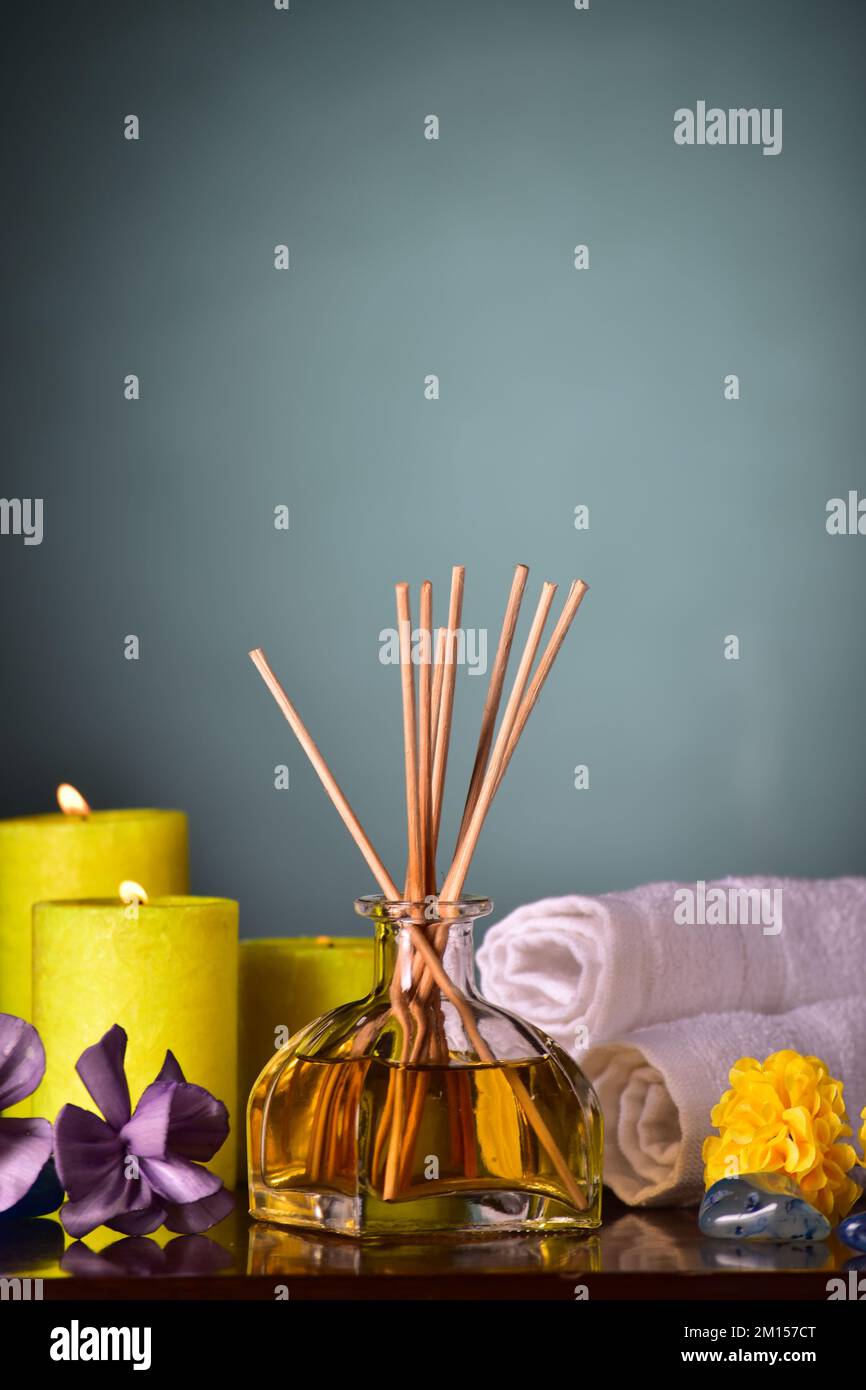 Reed diffuser for aromatic fragrance in home Stock Photo - Alamy