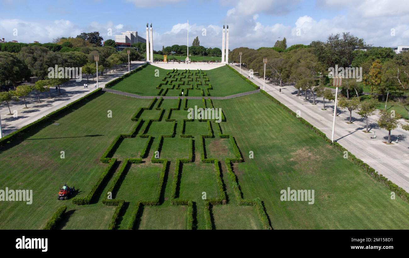 LISBON, PORTUGAL - OCTOBER 25: An aerial view of the Parque Eduardo VII on October 25, 2022 in Lisbon, Portugal. Stock Photo