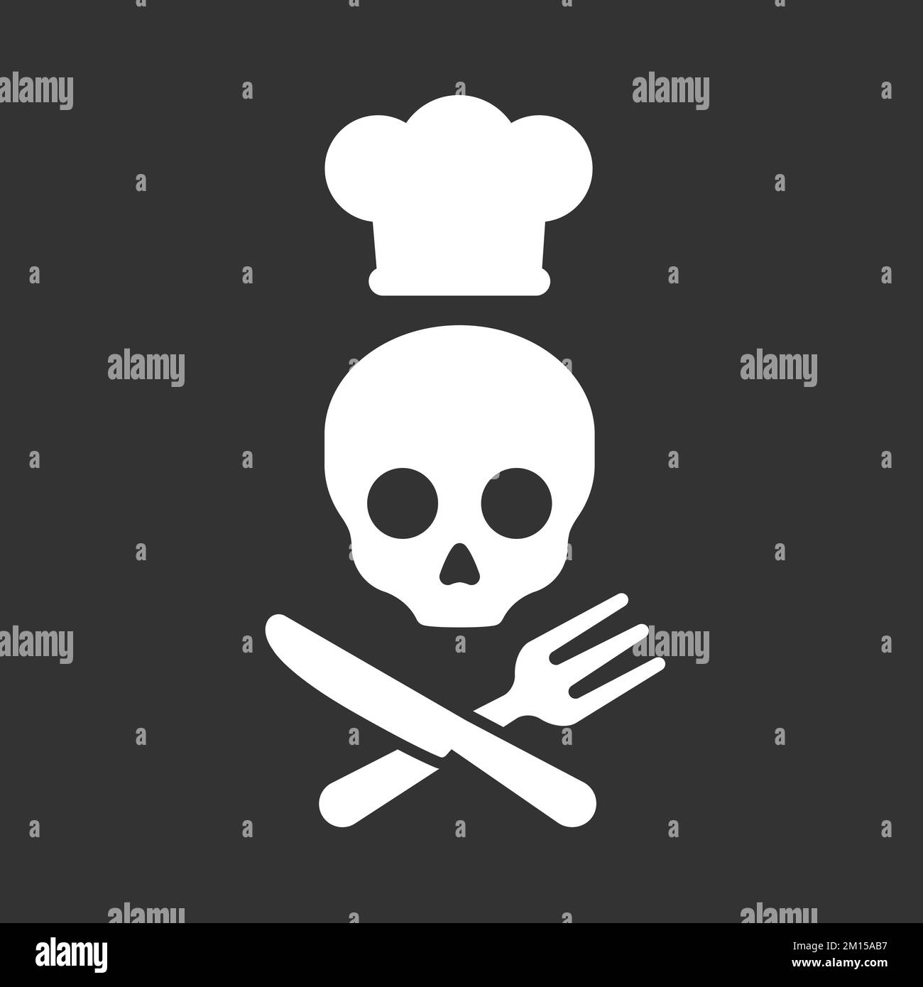 Skull sign with chef hat and crossed fork and knife - vector logo illustration Stock Vector