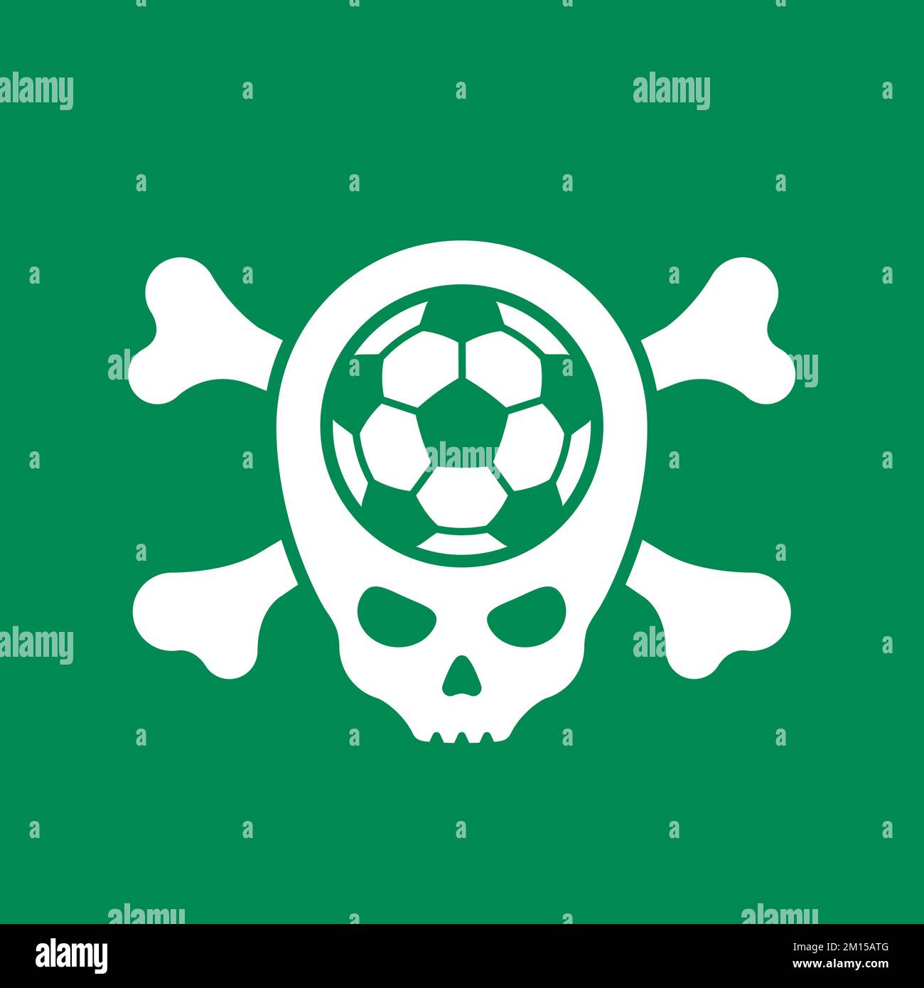 Skull soccer ball with crossbones. Football skeleton head. Emblem for
