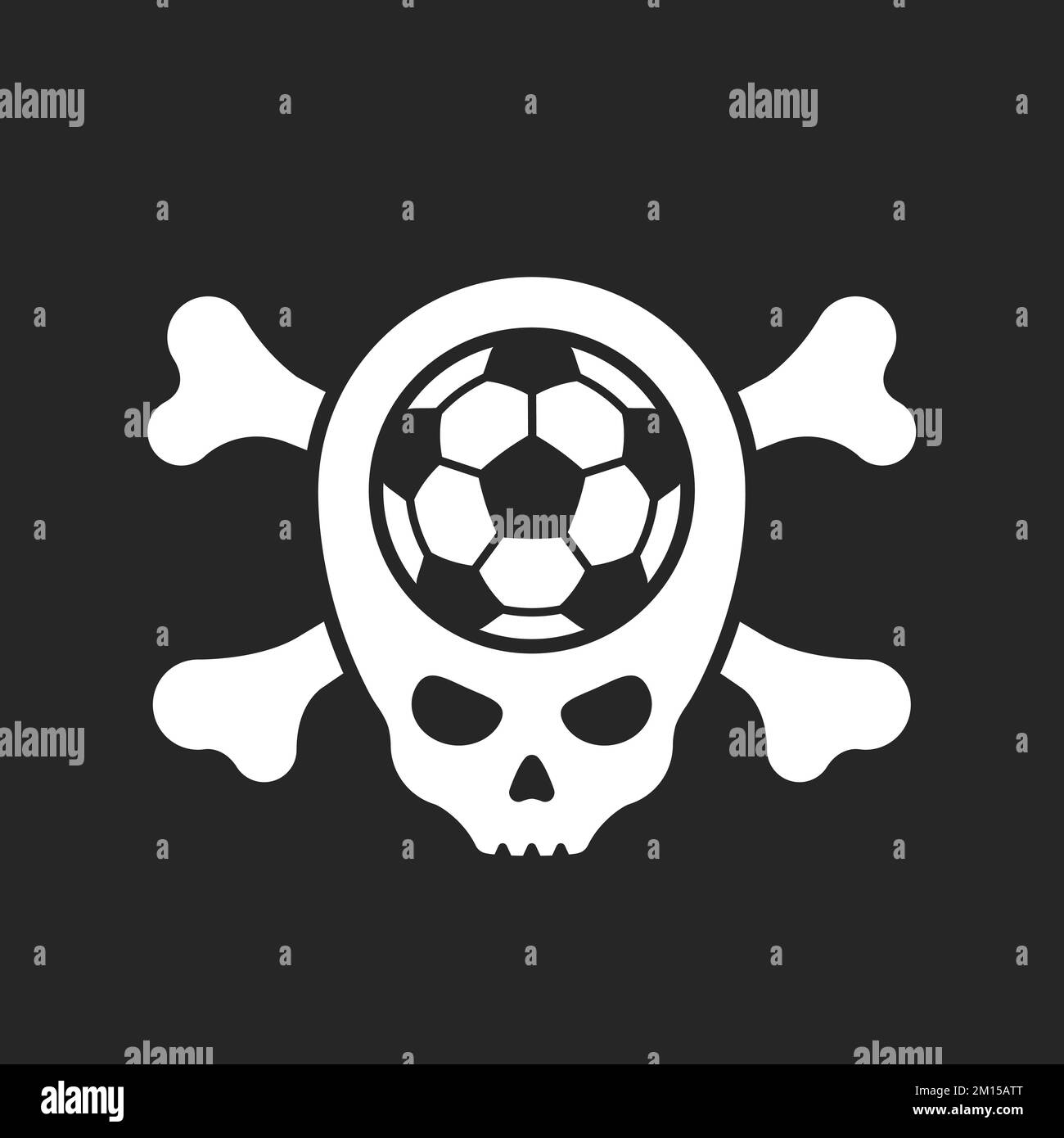 Skull soccer ball with crossbones. Football skeleton head. Emblem for