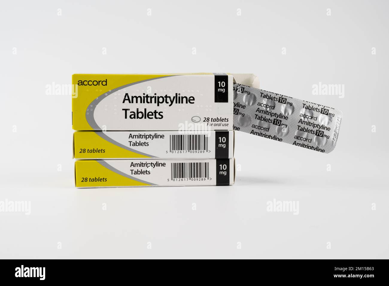 Cardiff Mid Glamorgan Wales UK December 10 2022  boxes of Amitriptyline Tablets for oral use isolated against a white background Stock Photo