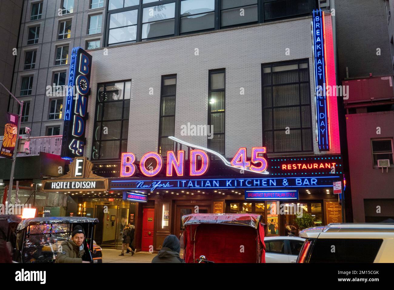 Bond 45 Italian Kitchen and Bar Sign is on West 46th Street in Times