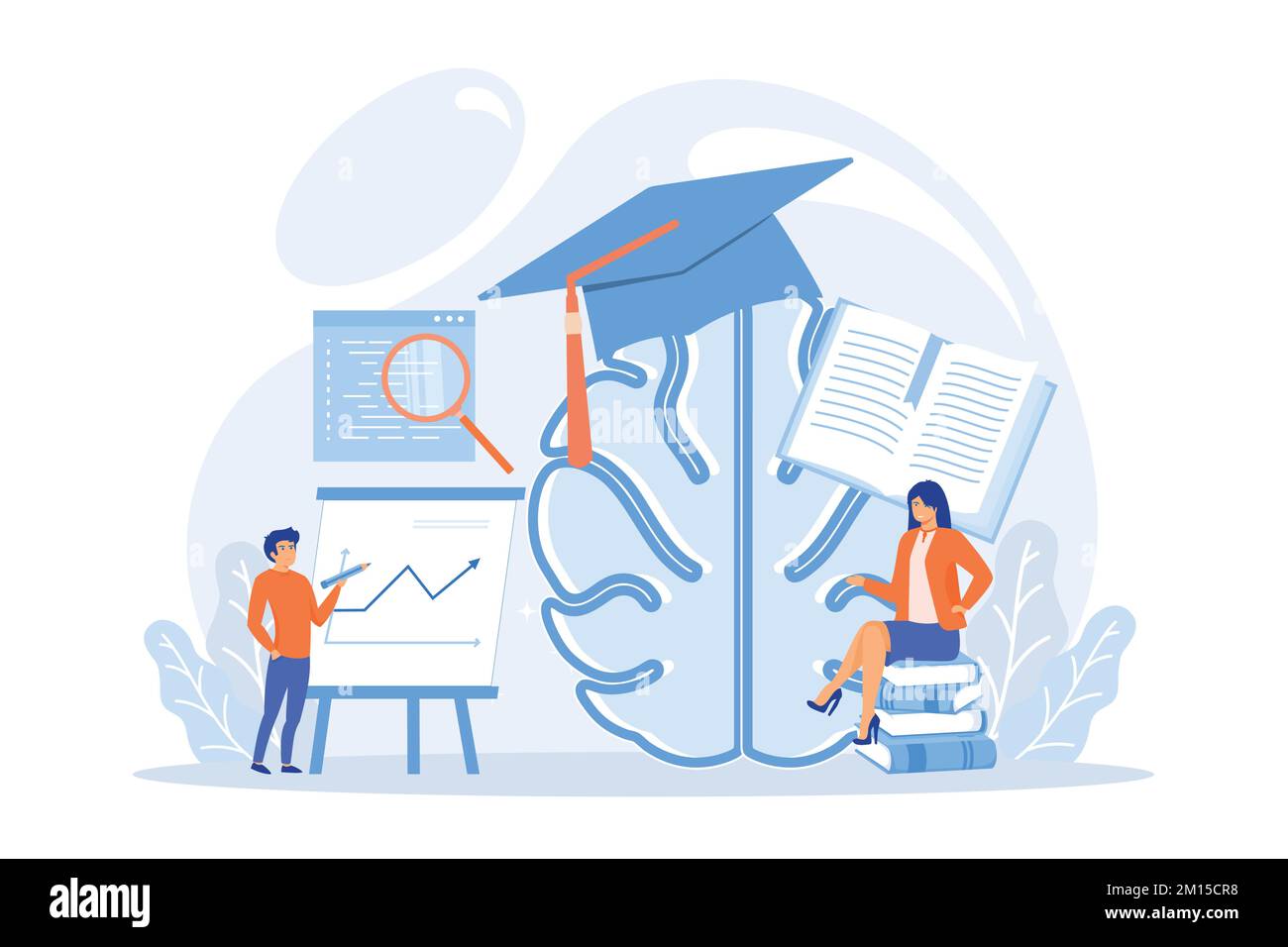 Brain with magnigier and academic cap and user learning. Learning style ...