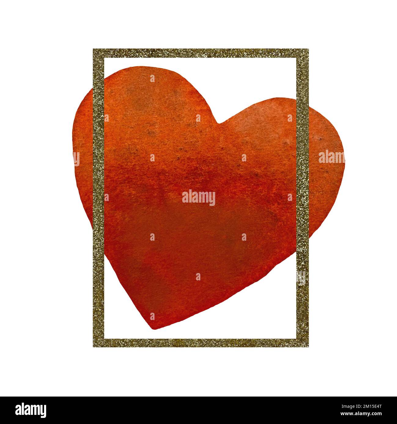 Heart red frame gold rectangular a watercolor Stock Photo - Alamy