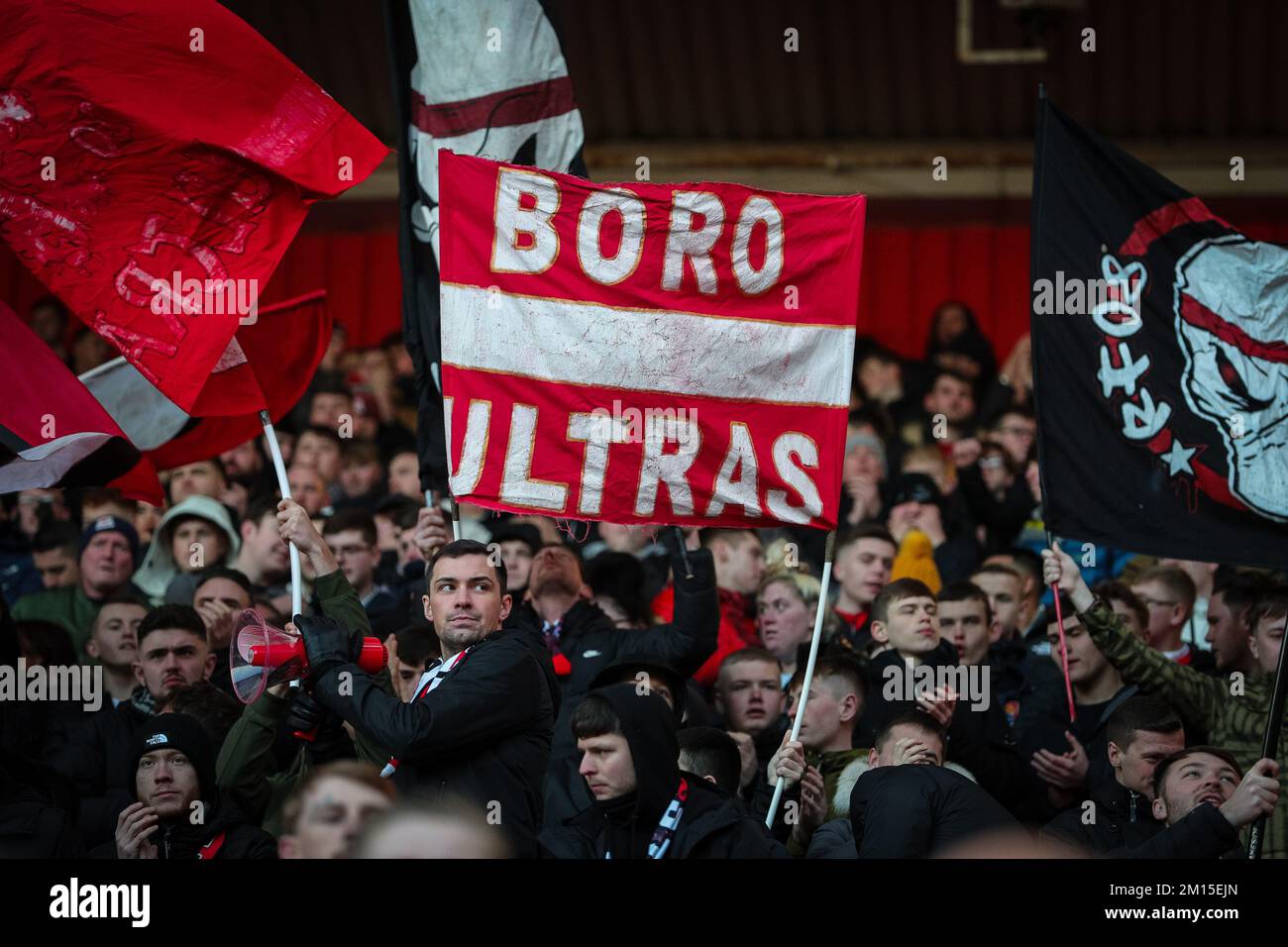 Middlesbrough, UK. 10th Dec, 2022. Middlesbrough supporters cheer on their team during the Sky Bet Championship match Middlesbrough vs Luton Town at Riverside Stadium, Middlesbrough, United Kingdom, 10th December 2022 (Photo by James Heaton/News Images) in Middlesbrough, United Kingdom on 12/10/2022. (Photo by James Heaton/News Images/Sipa USA) Credit: Sipa USA/Alamy Live News Stock Photo