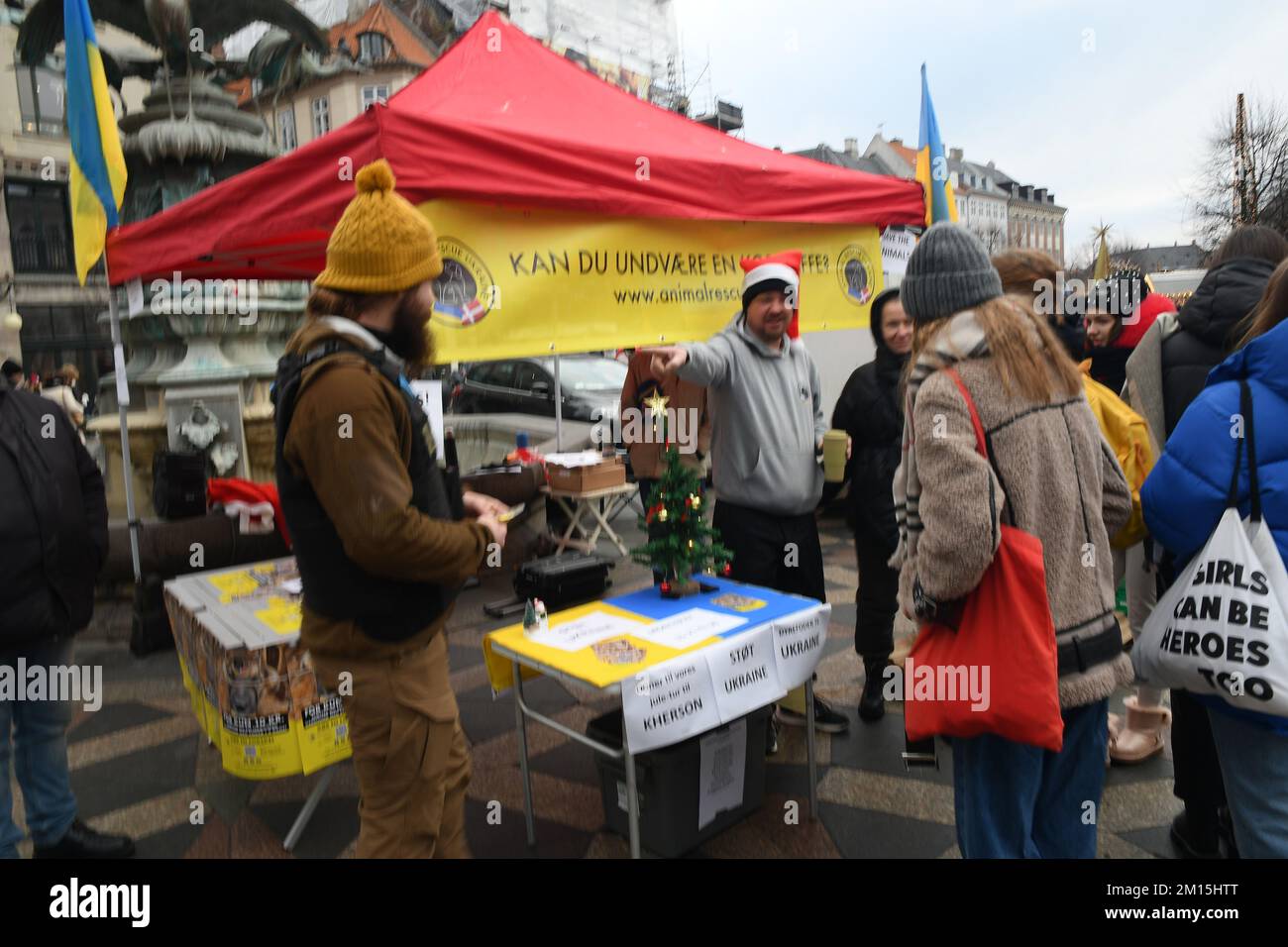 Copenhagen/Denmark/10 December 2022/Small doantion collection e´tent save the animal in Ukraine  at amager torv on stroget in danish capital.   (Photo. Francis  Dean/Dean Pictures) Stock Photo