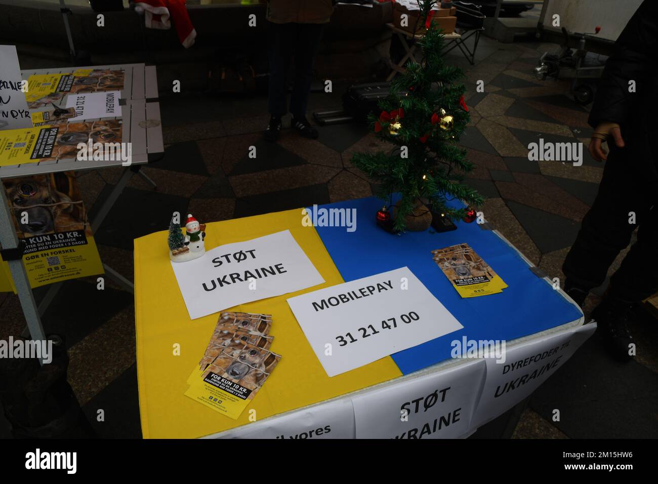 Copenhagen/Denmark/10 December 2022/Small doantion collection e´tent save the animal in Ukraine  at amager torv on stroget in danish capital.   (Photo. Francis  Dean/Dean Pictures) Stock Photo