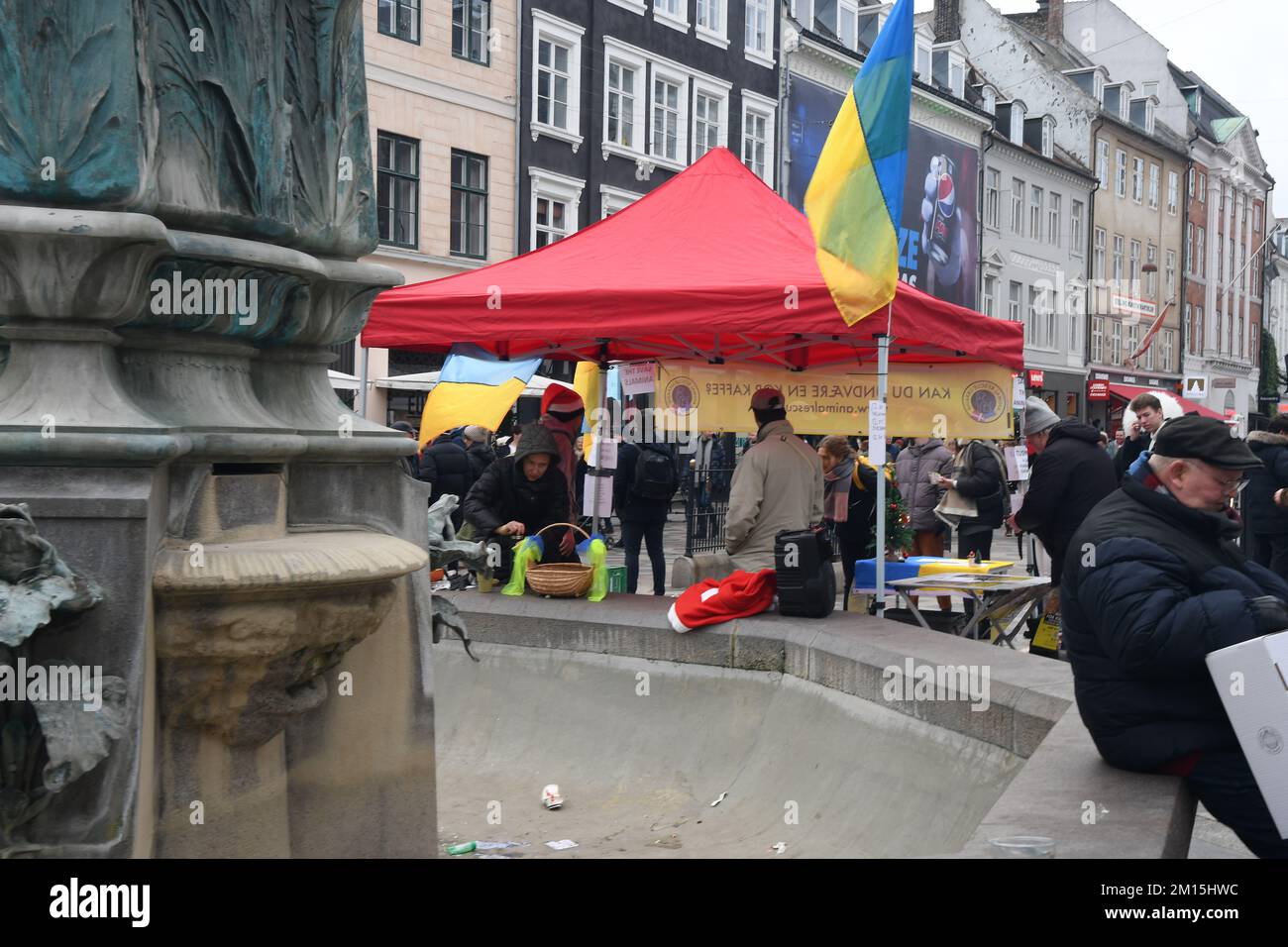 Copenhagen/Denmark/10 December 2022/Small doantion collection e´tent save the animal in Ukraine  at amager torv on stroget in danish capital.   (Photo. Francis  Dean/Dean Pictures) Stock Photo